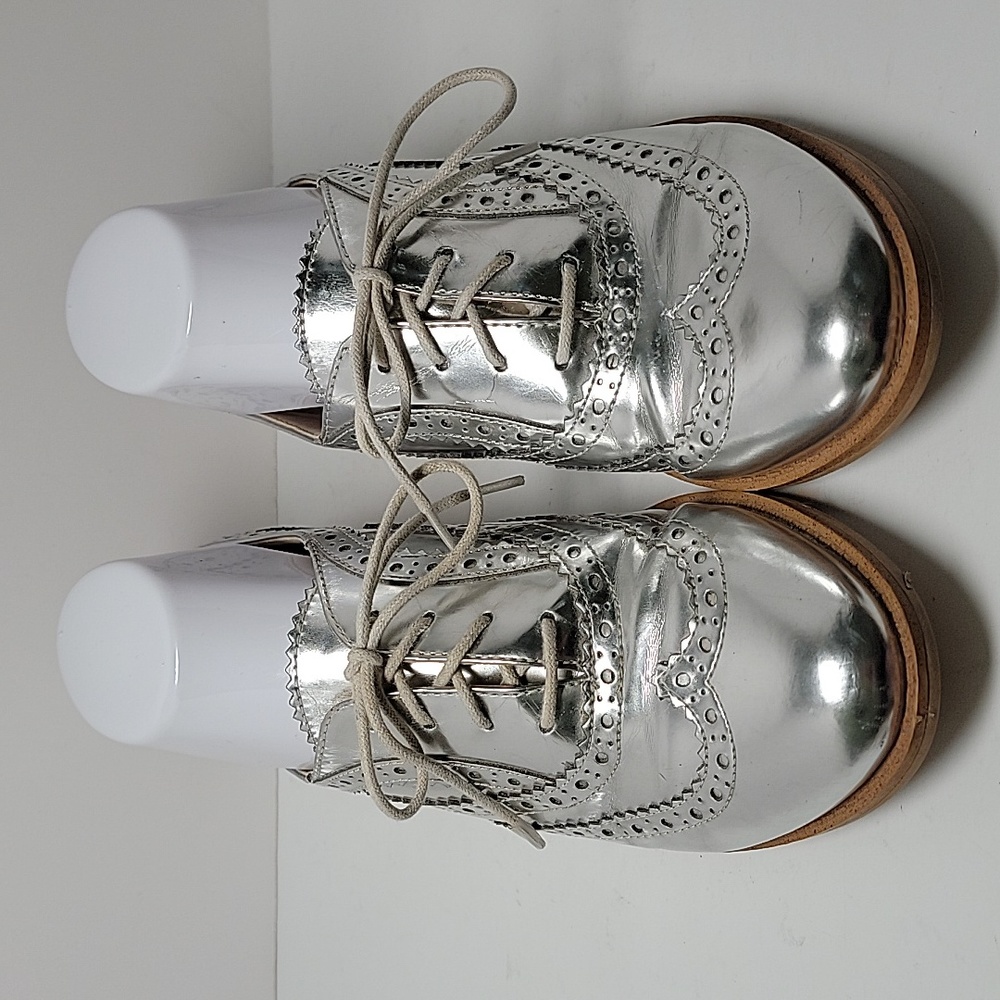 Sam Edelman Jerome Silver Metallic Lace-up Oxford Spectator Wing Tip Shoes 7.5M